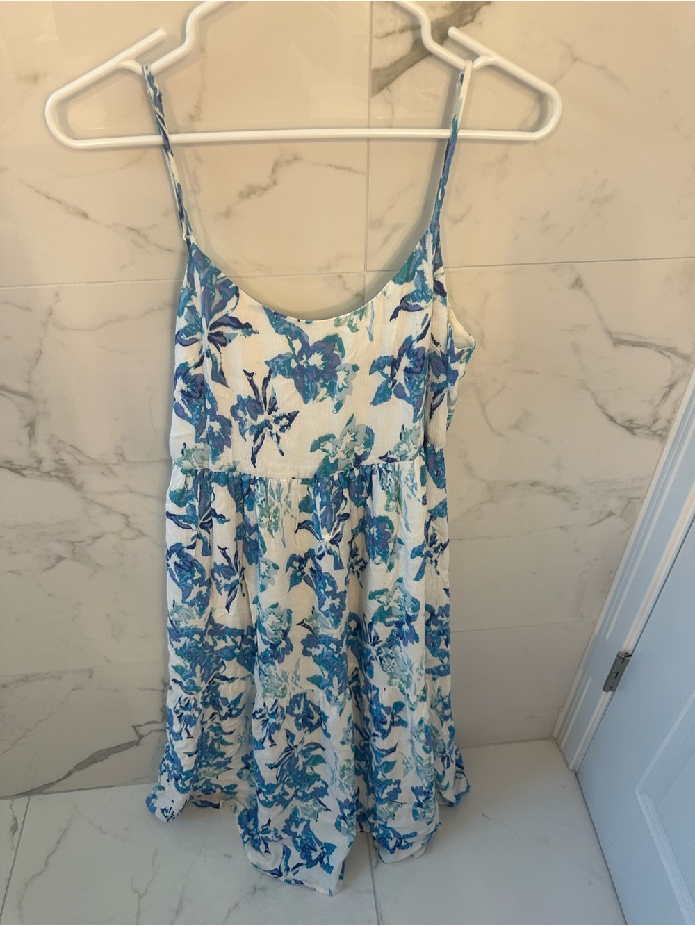 Charles Henry White Dress with Blue Floral Print